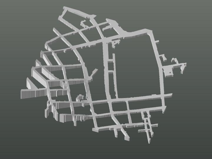 Render: piece 5 of the Bergen stack on its own, the road web in white.
