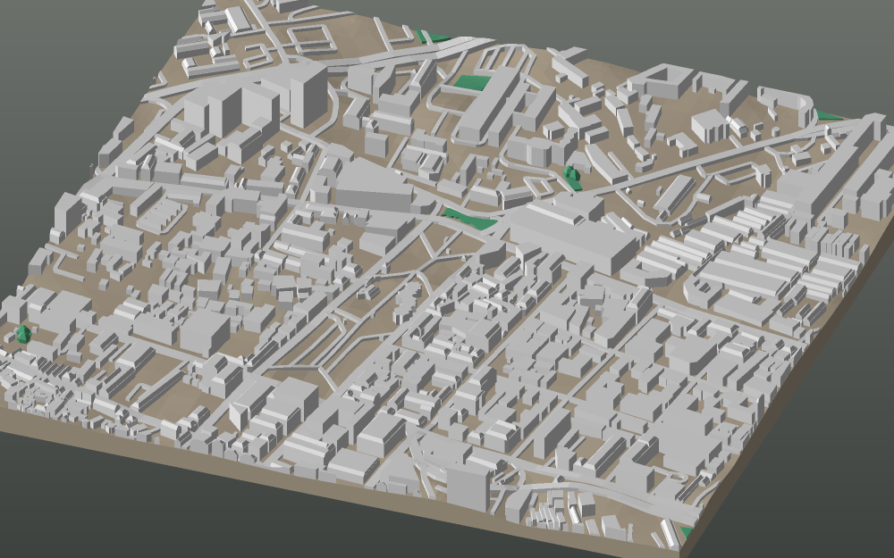 A 3D-printable model plate of Accra — Central — with its buildings, streets, water and terrain.