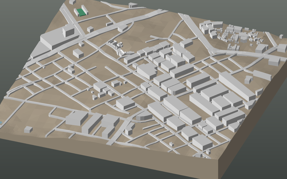 A 3D-printable model plate of Addis Ababa — Merkato — with its buildings, streets, water and terrain.