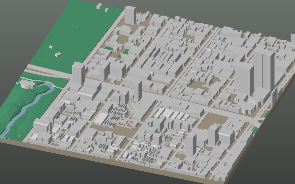 A 3D-printable model plate of Adelaide — the CBD — with its buildings, streets, water and terrain.