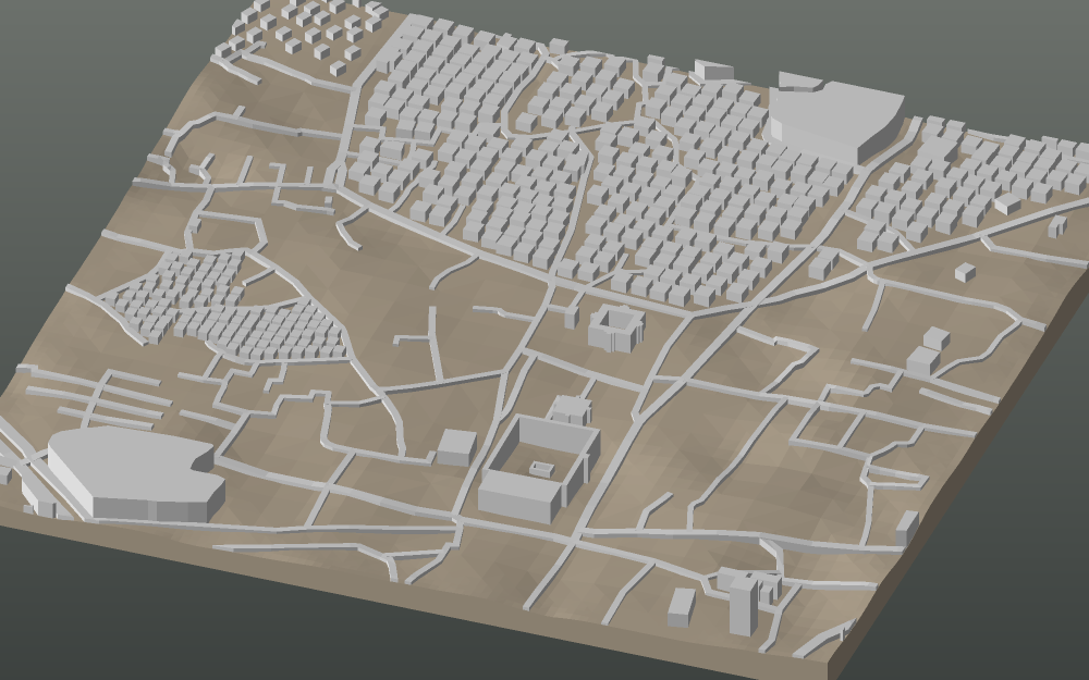 A 3D-printable model plate of Ahmedabad — the Old City — with its buildings, streets, water and terrain.
