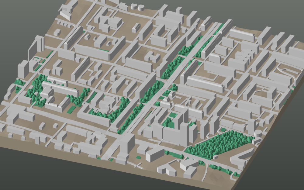 A 3D-printable model plate of Almaty — Almaly — with its buildings, streets, water and terrain.