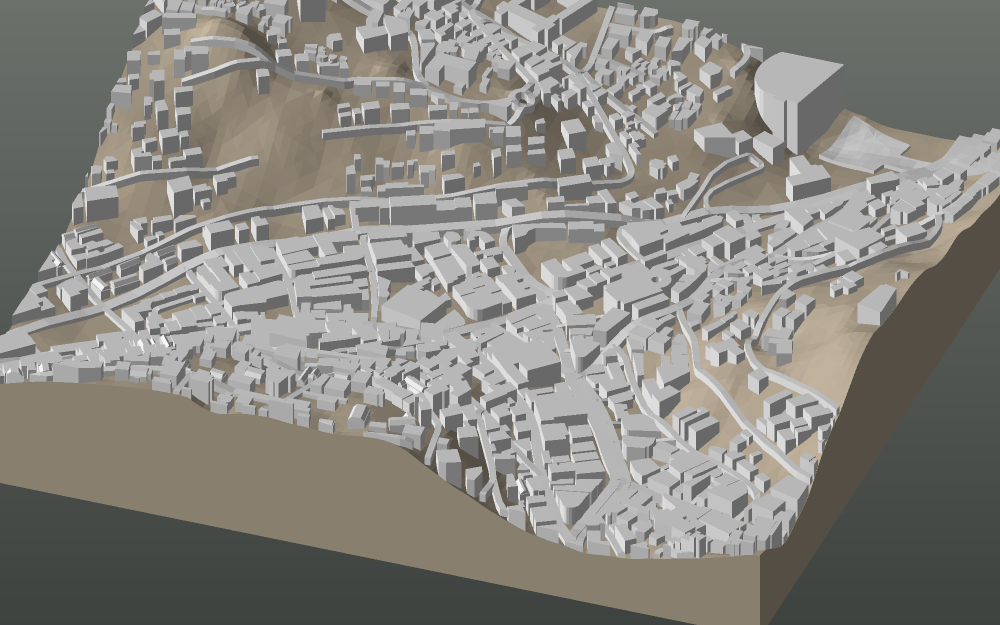 A 3D-printable model plate of Amman — Downtown — with its buildings, streets, water and terrain.