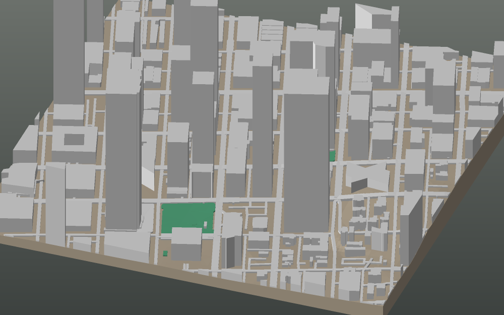 A 3D-printable model plate of Austin — Downtown — with its buildings, streets, water and terrain.