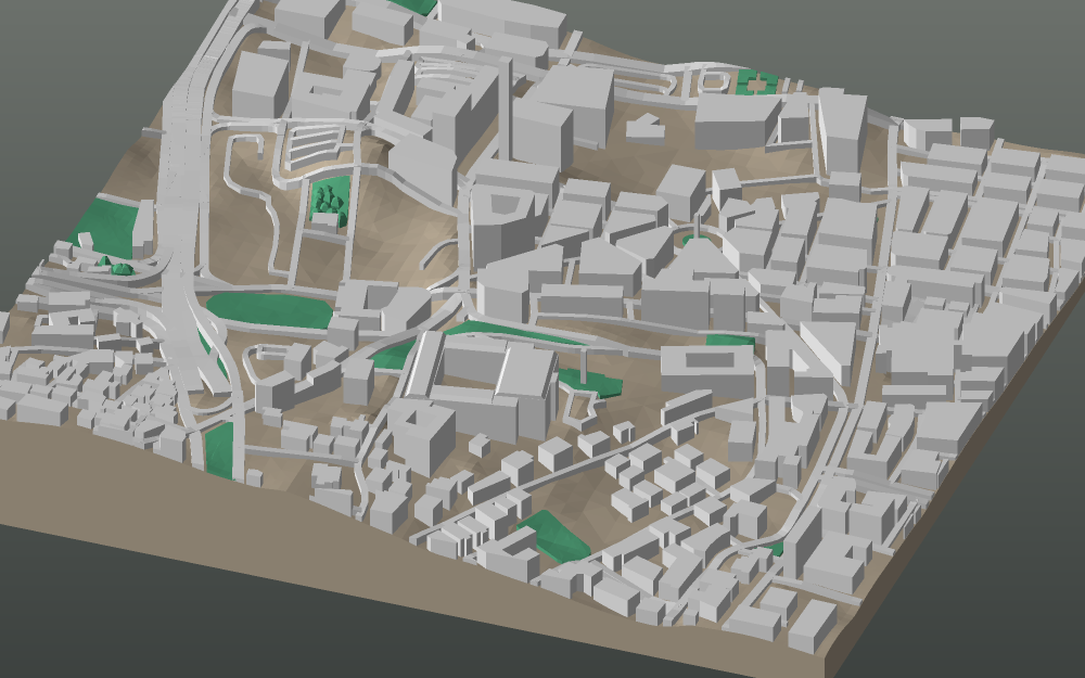 A 3D-printable model plate of Beirut — Downtown — with its buildings, streets, water and terrain.