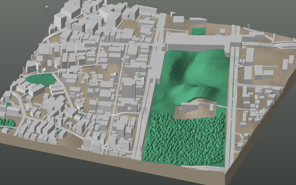 A 3D-printable model plate of Bengaluru — MG Road — with its buildings, streets, water and terrain.