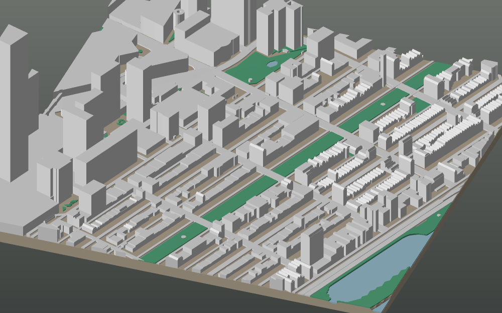 A 3D-printable model plate of Boston — Back Bay — with its buildings, streets, water and terrain.