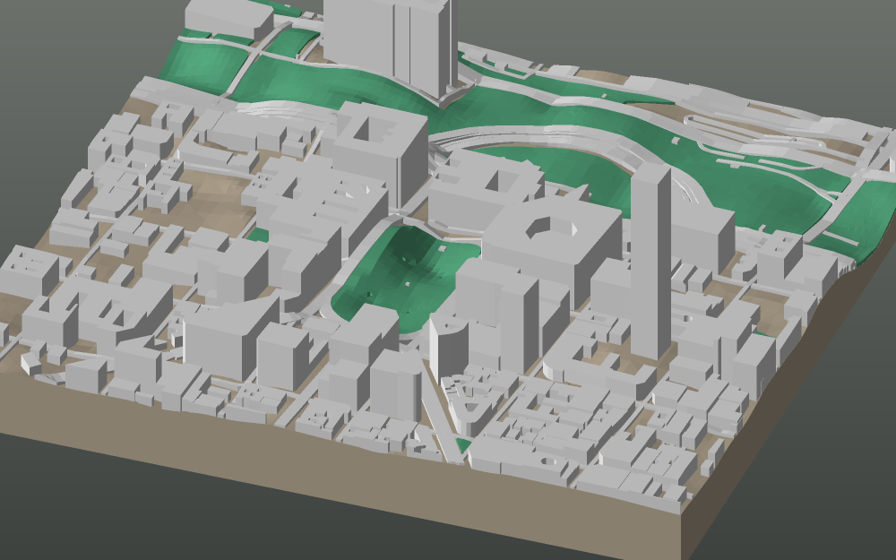 A 3D-printable model plate of Buenos Aires — Monserrat, Plaza de Mayo — with its buildings, streets, water and terrain.