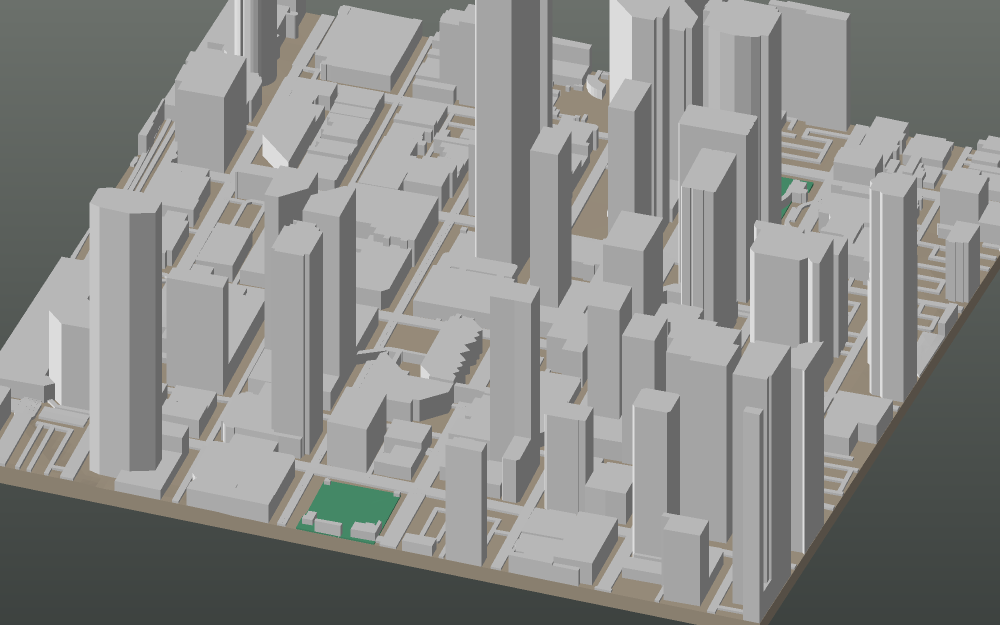 A 3D-printable model plate of Calgary — Downtown — with its buildings, streets, water and terrain.