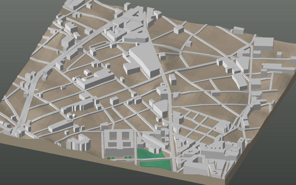 A 3D-printable model plate of Casablanca — Centre Ville — with its buildings, streets, water and terrain.