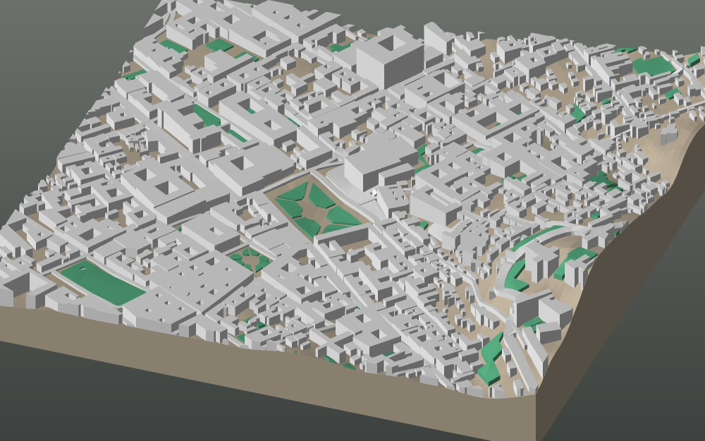 A 3D-printable model plate of Cusco — Centro Histórico — with its buildings, streets, water and terrain.