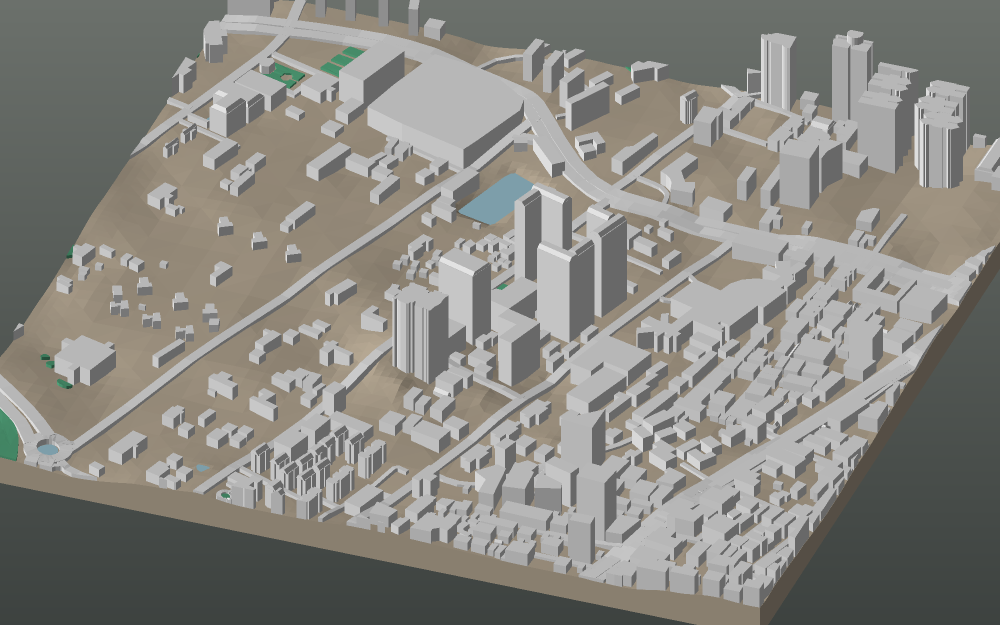 A 3D-printable model plate of Dhaka — Old Dhaka — with its buildings, streets, water and terrain.