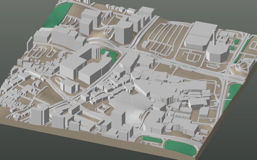 A 3D-printable model plate of Doha — Msheireb — with its buildings, streets, water and terrain.