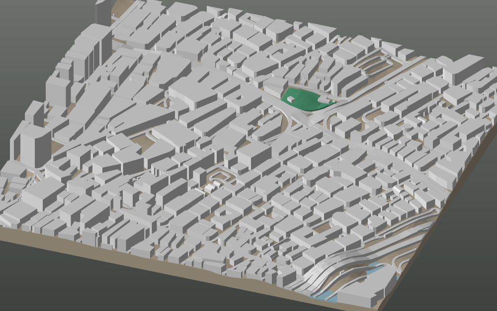 A 3D-printable model plate of Dubai — Deira — with its buildings, streets, water and terrain.