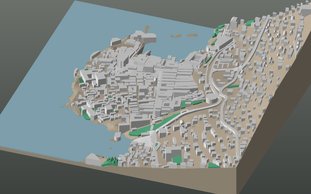 A 3D-printable model plate of Dubrovnik — Old Town — with its buildings, streets, water and terrain.