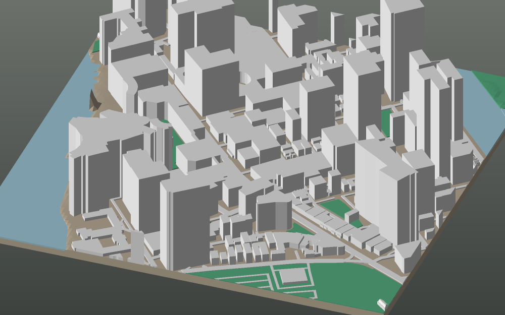 A 3D-printable model plate of Honolulu — Waikiki — with its buildings, streets, water and terrain.