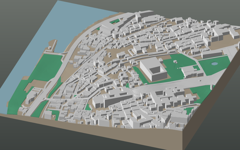 A 3D-printable model plate of Istanbul — Sultanahmet — with its buildings, streets, water and terrain.