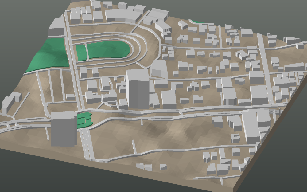 A 3D-printable model plate of Lahore — Gulberg — with its buildings, streets, water and terrain.