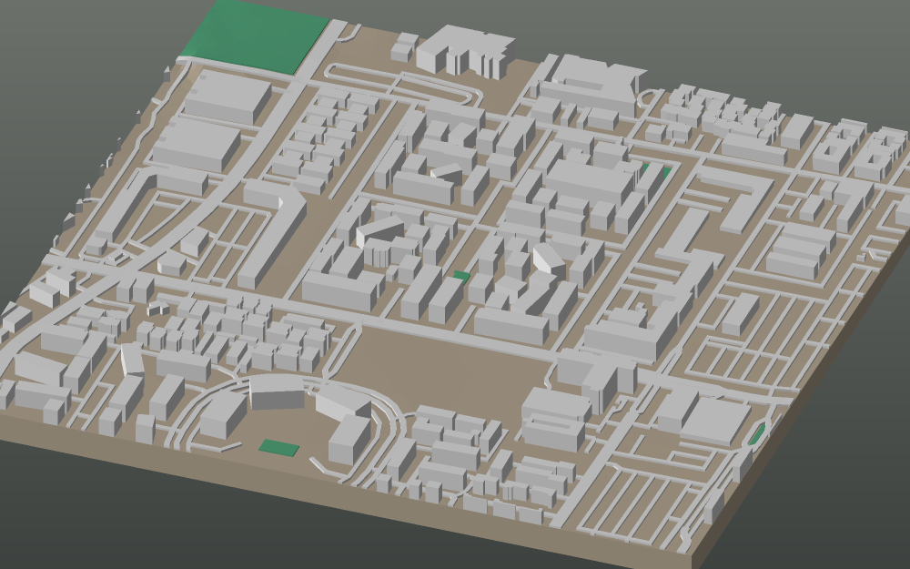 A 3D-printable model plate of Las Vegas — the Strip — with its buildings, streets, water and terrain.
