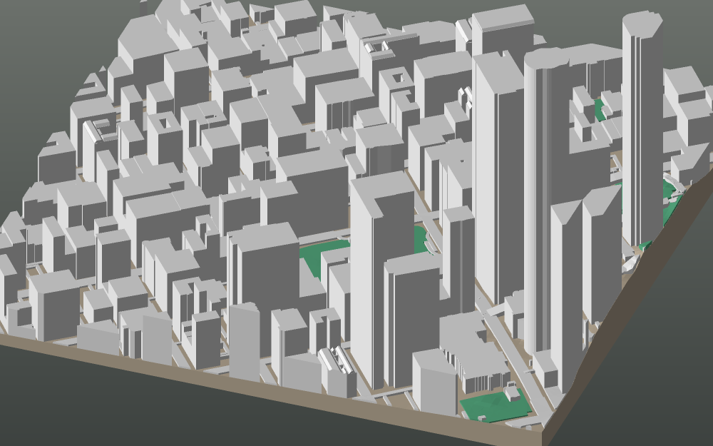 A 3D-printable model plate of Los Angeles — Downtown — with its buildings, streets, water and terrain.