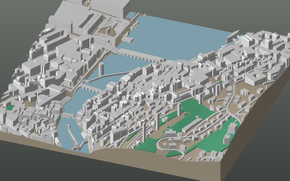 A 3D-printable model plate of Lucerne — Altstadt — with its buildings, streets, water and terrain.