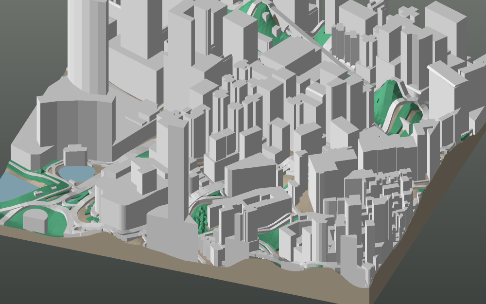 A 3D-printable model plate of Macau — the Península — with its buildings, streets, water and terrain.