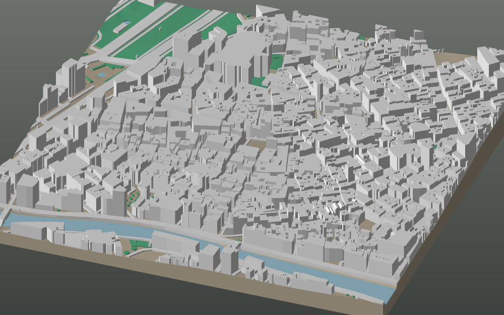 A 3D-printable model plate of Málaga — Centro Histórico — with its buildings, streets, water and terrain.