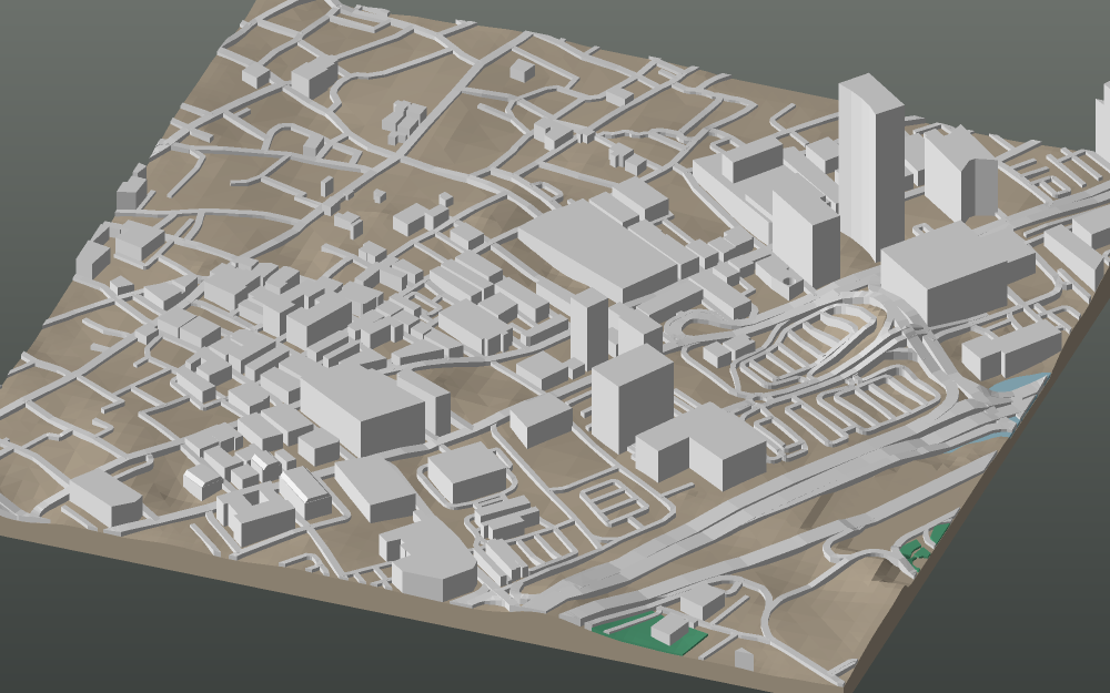 A 3D-printable model plate of Manama — Central — with its buildings, streets, water and terrain.