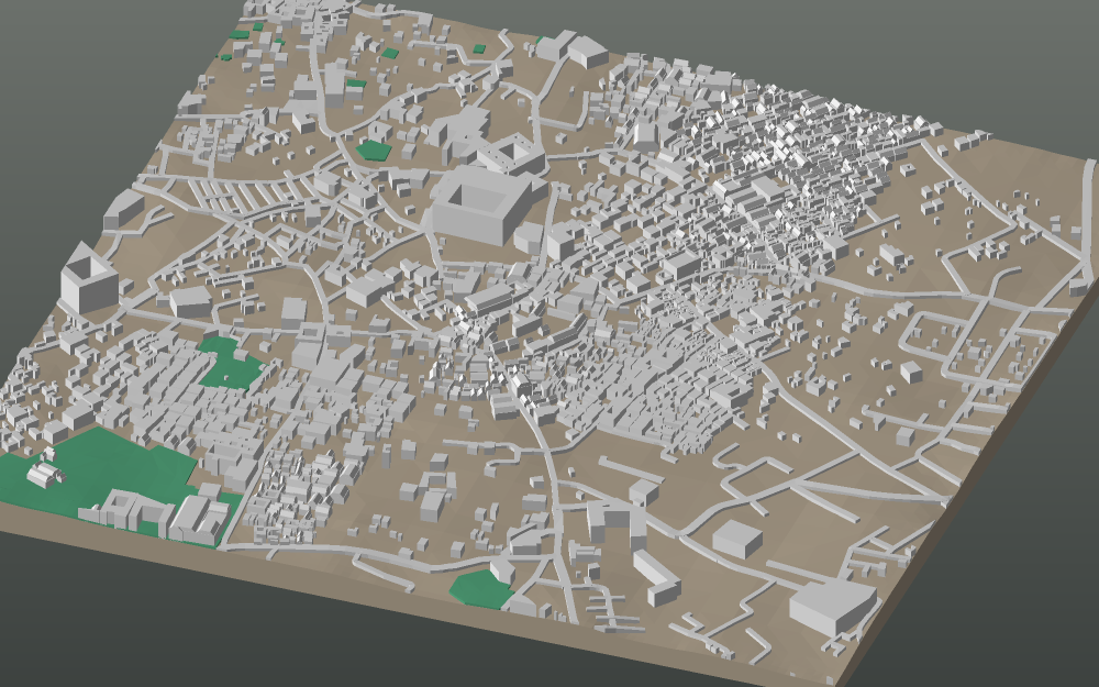 A 3D-printable model plate of Marrakesh — the Medina — with its buildings, streets, water and terrain.