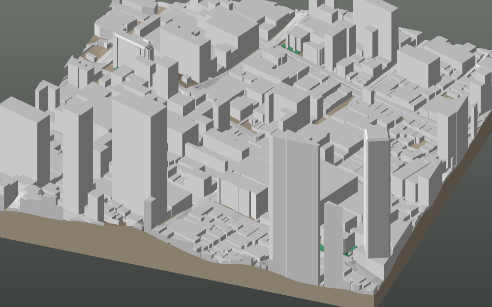 A 3D-printable model plate of Melbourne — the CBD — with its buildings, streets, water and terrain.