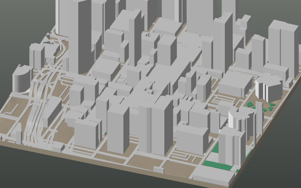 A 3D-printable model plate of Miami — Downtown — with its buildings, streets, water and terrain.