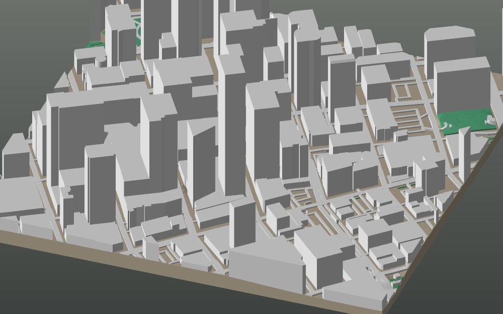 A 3D-printable model plate of Minneapolis — Downtown — with its buildings, streets, water and terrain.