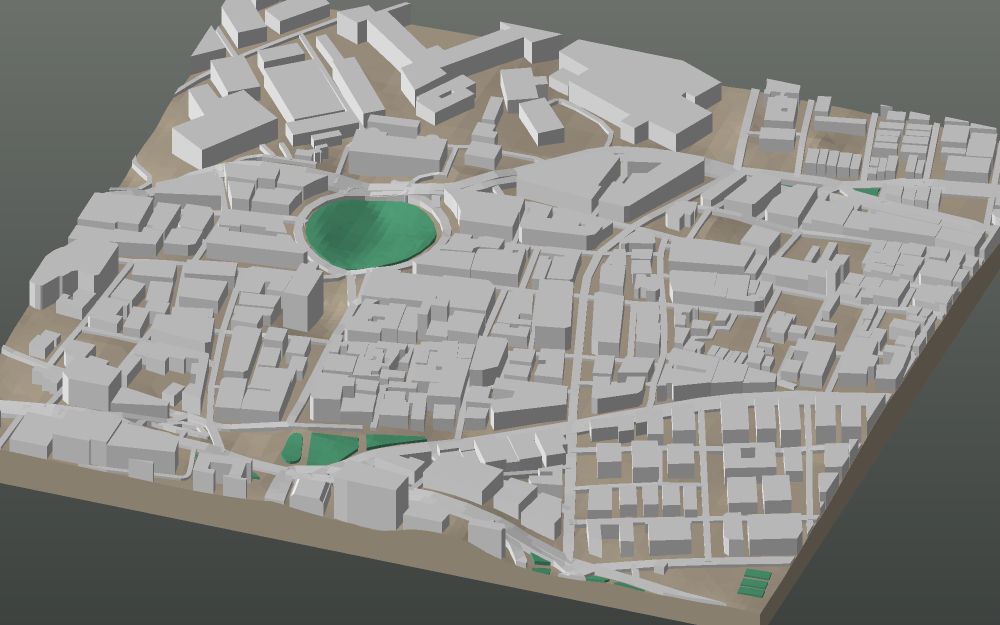 A 3D-printable model plate of Mumbai — Fort — with its buildings, streets, water and terrain.