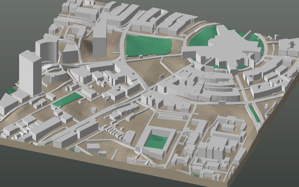 A 3D-printable model plate of New Delhi — Connaught Place — with its buildings, streets, water and terrain.