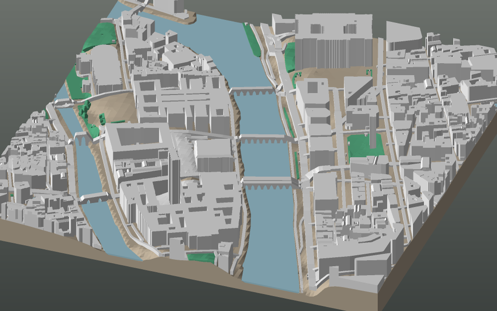 A 3D-printable model plate of Paris — Les Îles, the Île de la Cité.