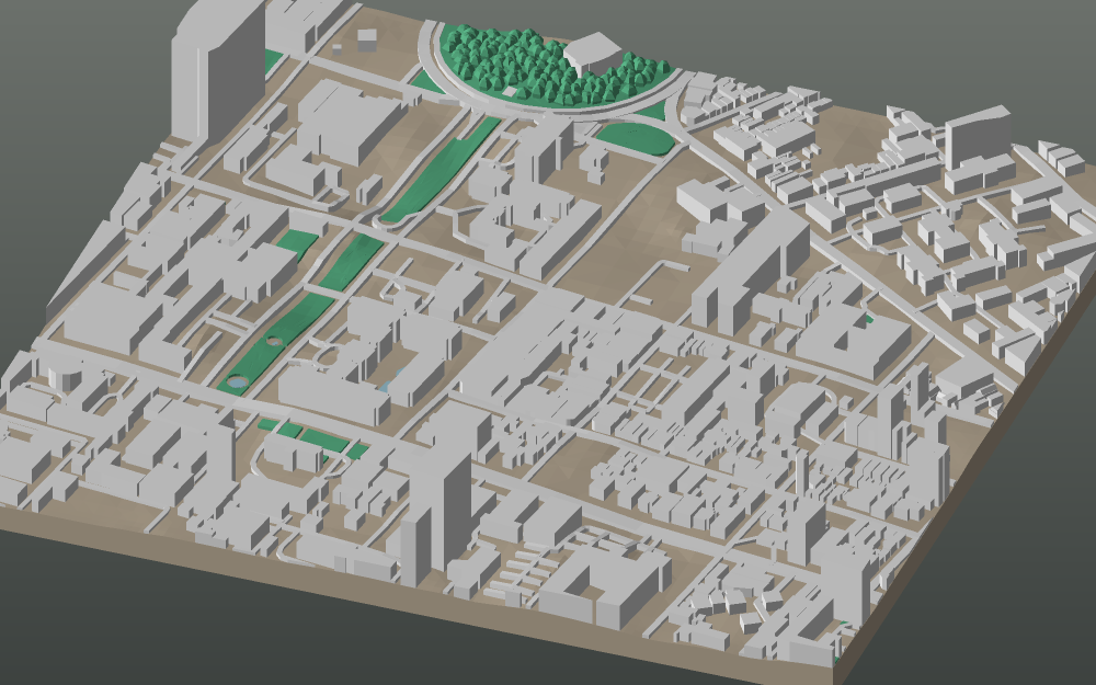 A 3D-printable model plate of Phnom Penh — Daun Penh — with its buildings, streets, water and terrain.