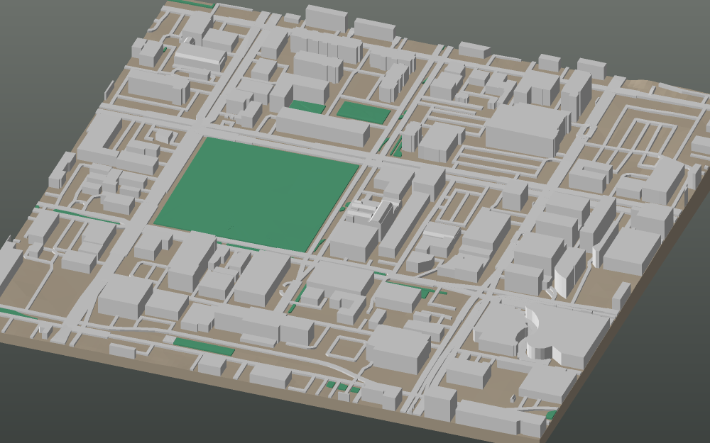 A 3D-printable model plate of Salt Lake City — Downtown — with its buildings, streets, water and terrain.