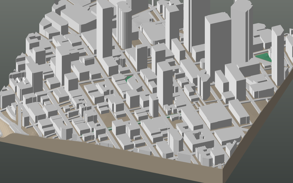 A 3D-printable model plate of Seattle — Downtown — with its buildings, streets, water and terrain.