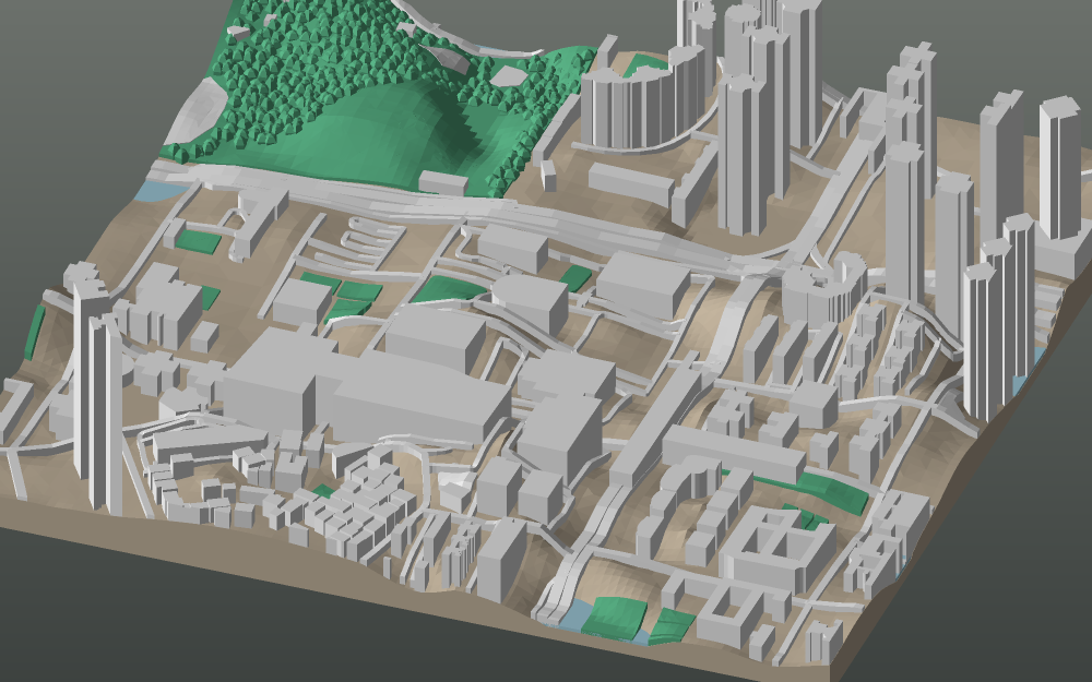 A 3D-printable model plate of Shenzhen — Futian — with its buildings, streets, water and terrain.
