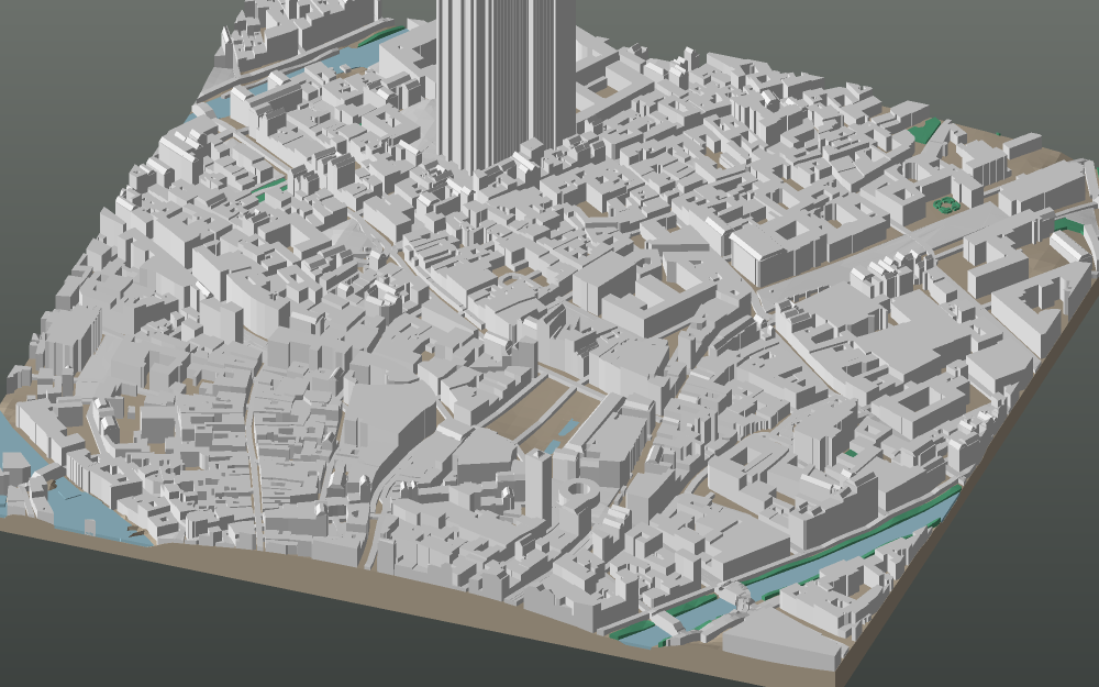 A 3D-printable model plate of Strasbourg — Grande Île — with its buildings, streets, water and terrain.