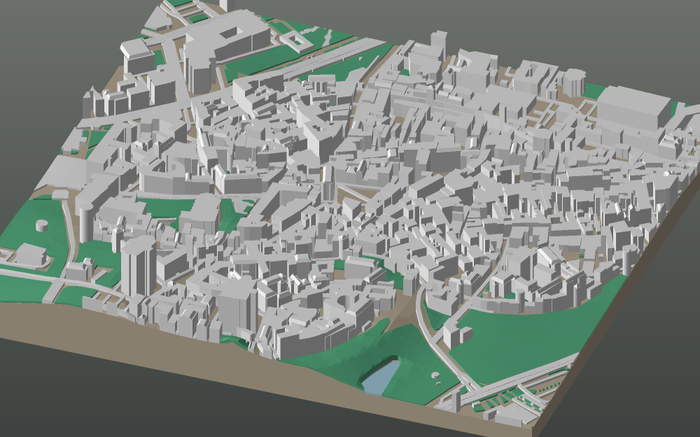 A 3D-printable model plate of Tallinn — Vanalinn — with its buildings, streets, water and terrain.