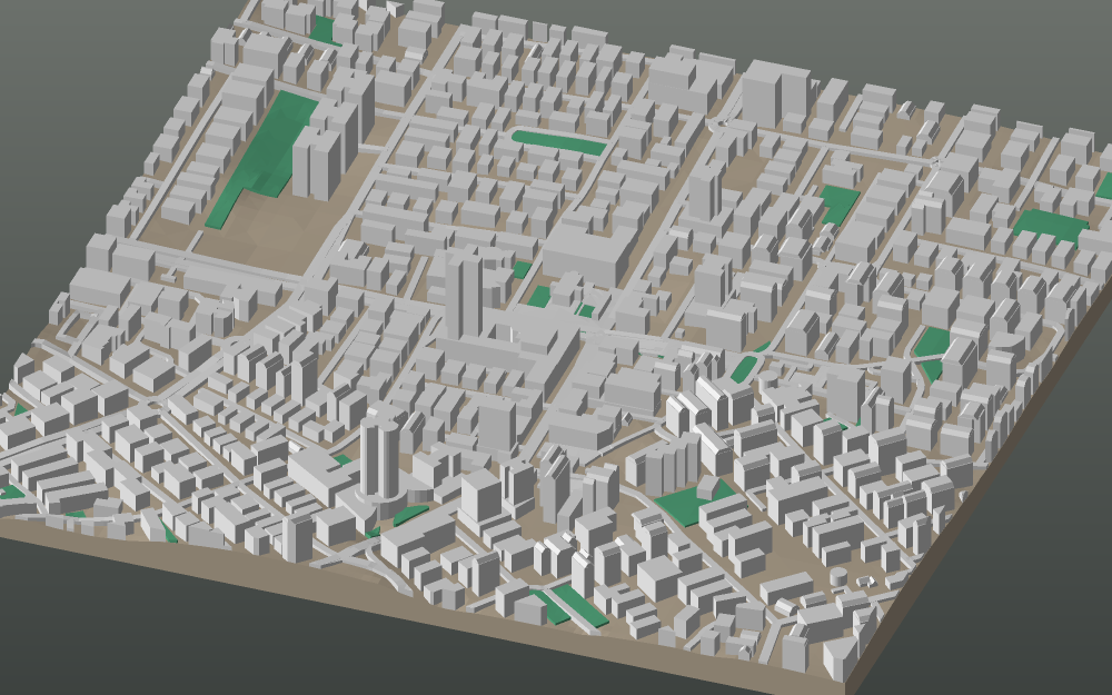 A 3D-printable model plate of Tel Aviv — Lev Ha'ir — with its buildings, streets, water and terrain.