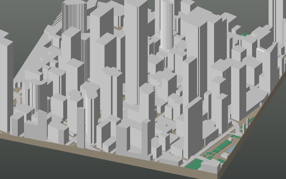 A 3D-printable model plate of Toronto — Financial District — with its buildings, streets, water and terrain.