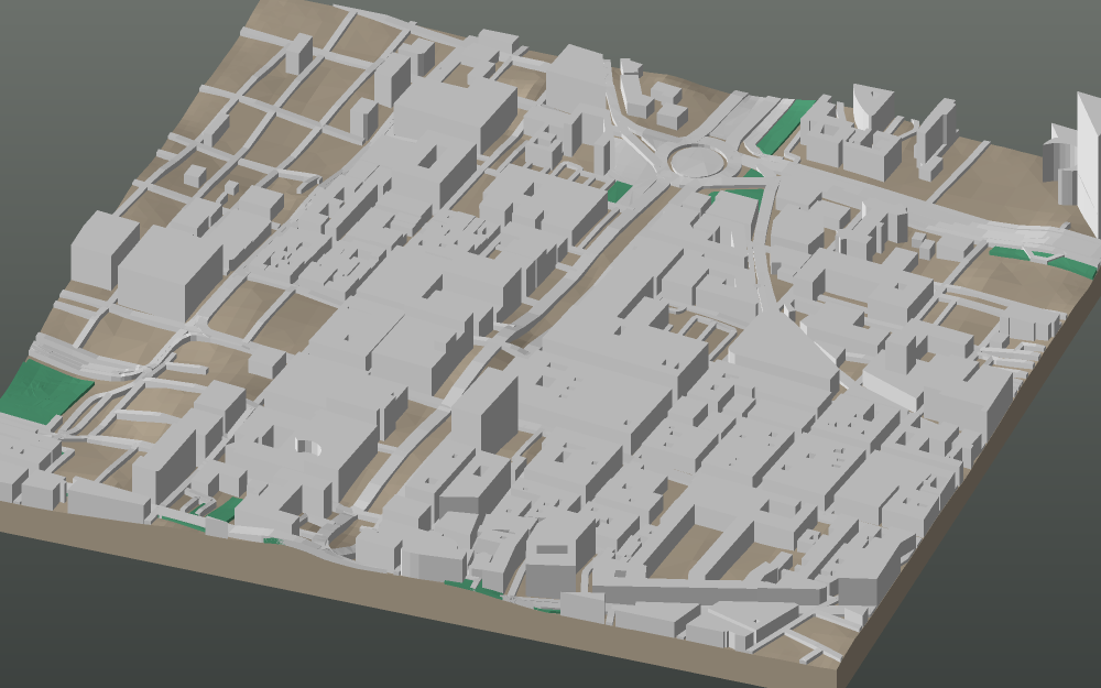A 3D-printable model plate of Tunis — Ville Nouvelle — with its buildings, streets, water and terrain.