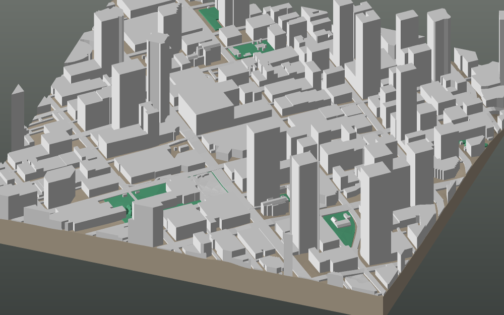 A 3D-printable model plate of Vancouver — Downtown — with its buildings, streets, water and terrain.