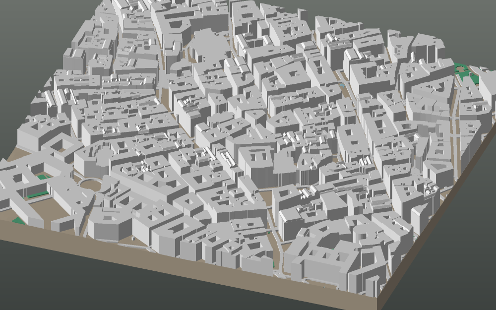 A 3D-printable model plate of Vienna — Innere Stadt — with its buildings, streets, water and terrain.