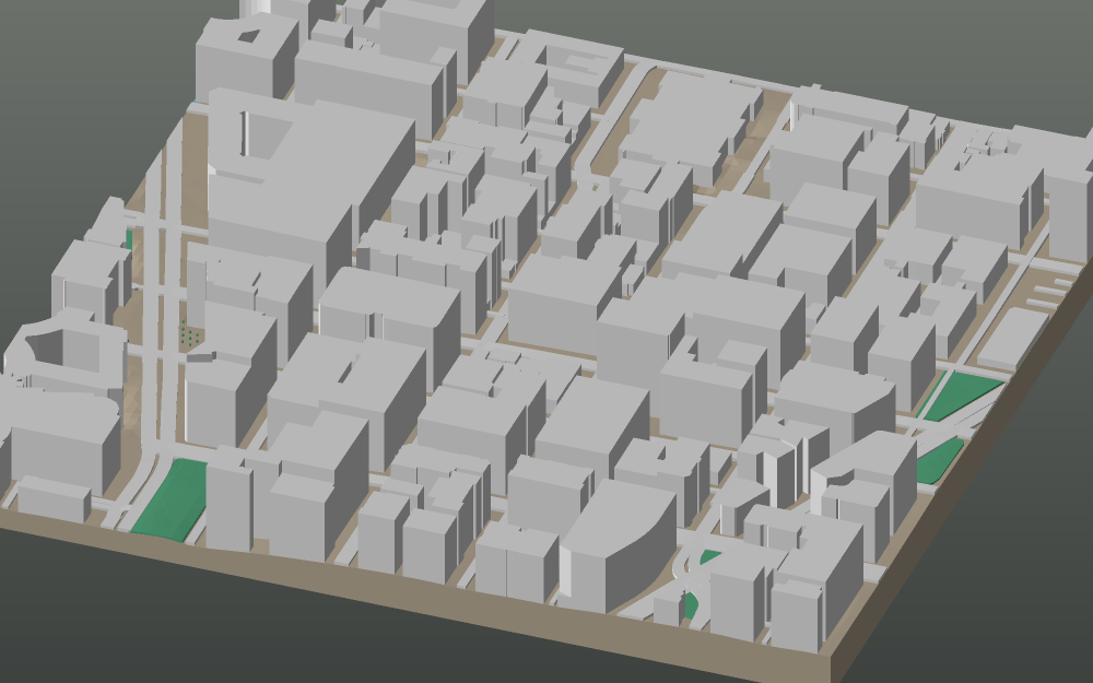 A 3D-printable model plate of Washington — Penn Quarter, Ward 2 — with its buildings, streets, water and terrain.