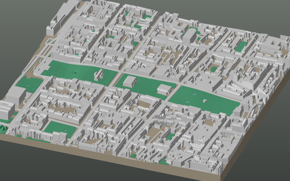 A 3D-printable model plate of Zagreb — Donji Grad — with its buildings, streets, water and terrain.